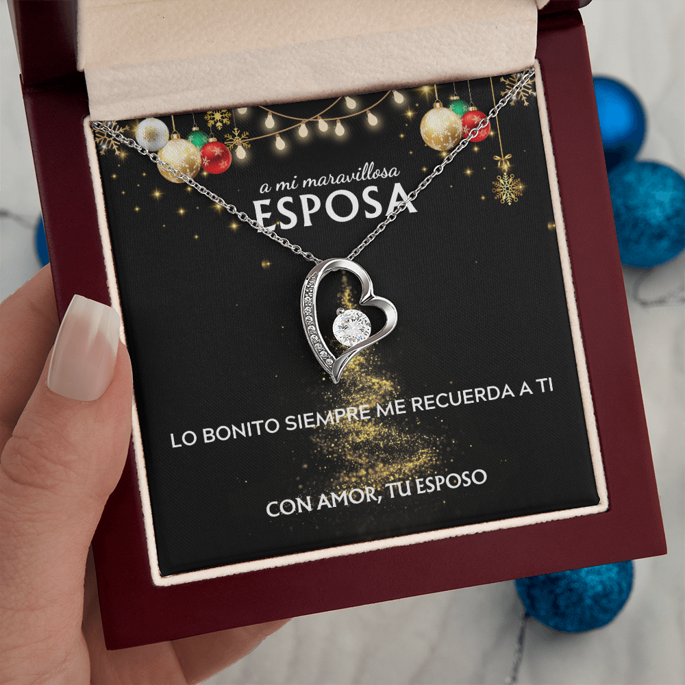 Mi maravillosa esposa... con amor, tu esposo. Tarjeta navideña con collar Forever Love.