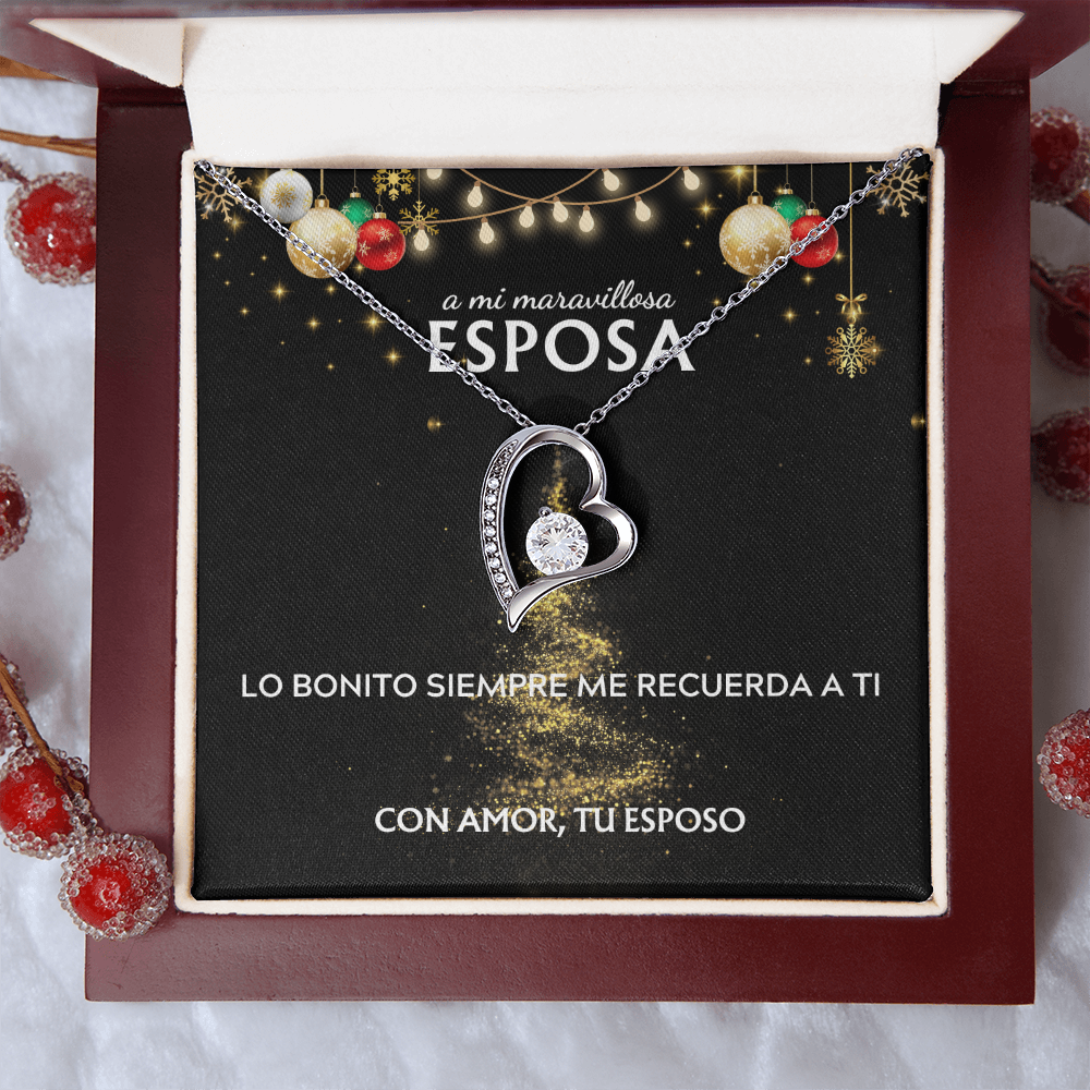 Mi maravillosa esposa... con amor, tu esposo. Tarjeta navideña con collar Forever Love.