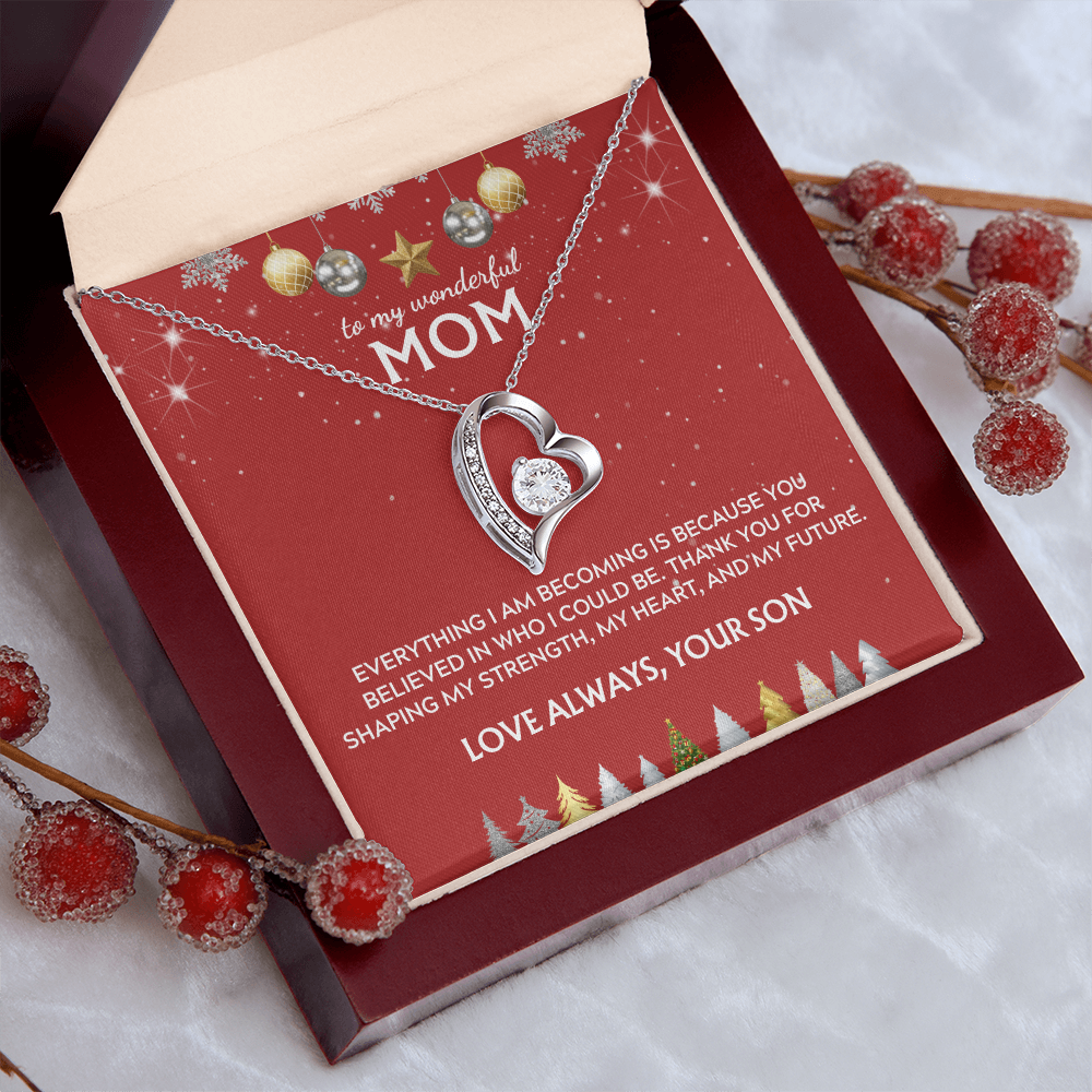 To Mom, from Son. Thank you for believing in me. Holiday card.