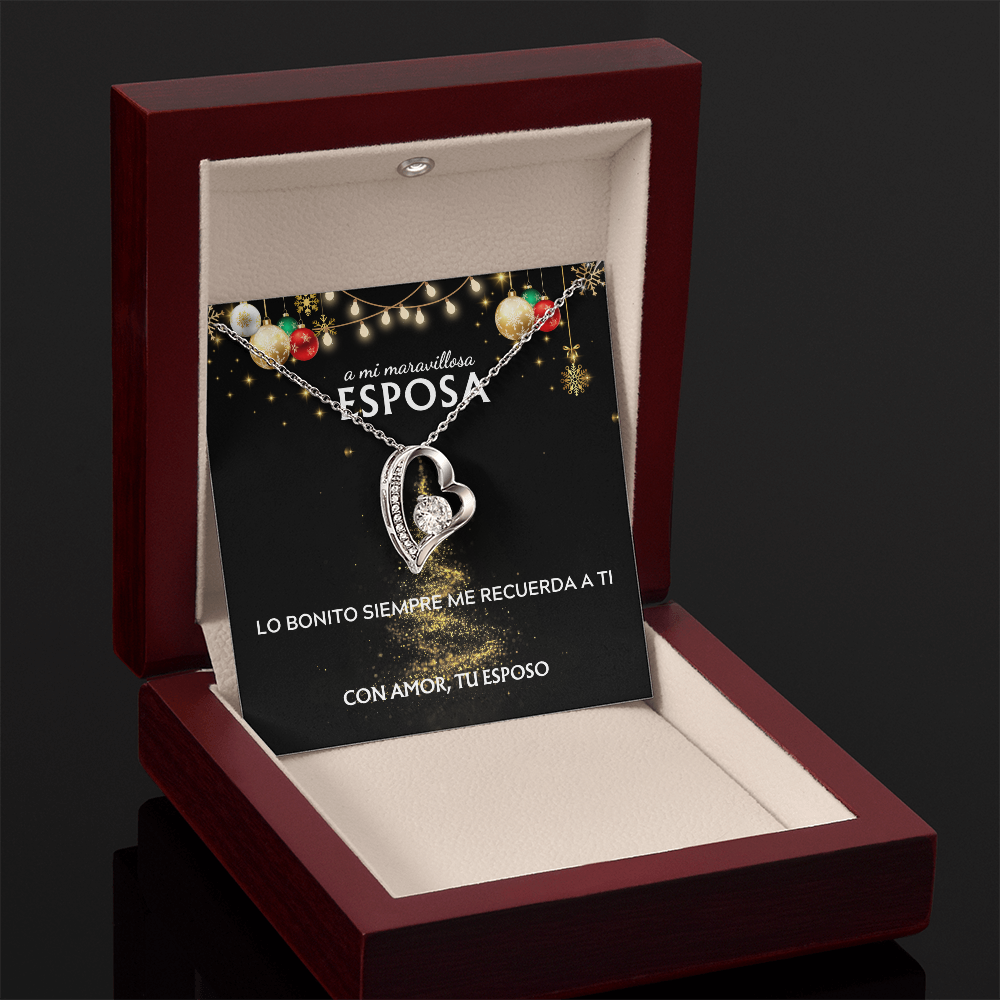 Mi maravillosa esposa... con amor, tu esposo. Tarjeta navideña con collar Forever Love.