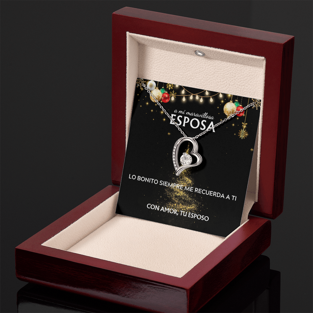 Mi maravillosa esposa... con amor, tu esposo. Tarjeta navideña con collar Forever Love.