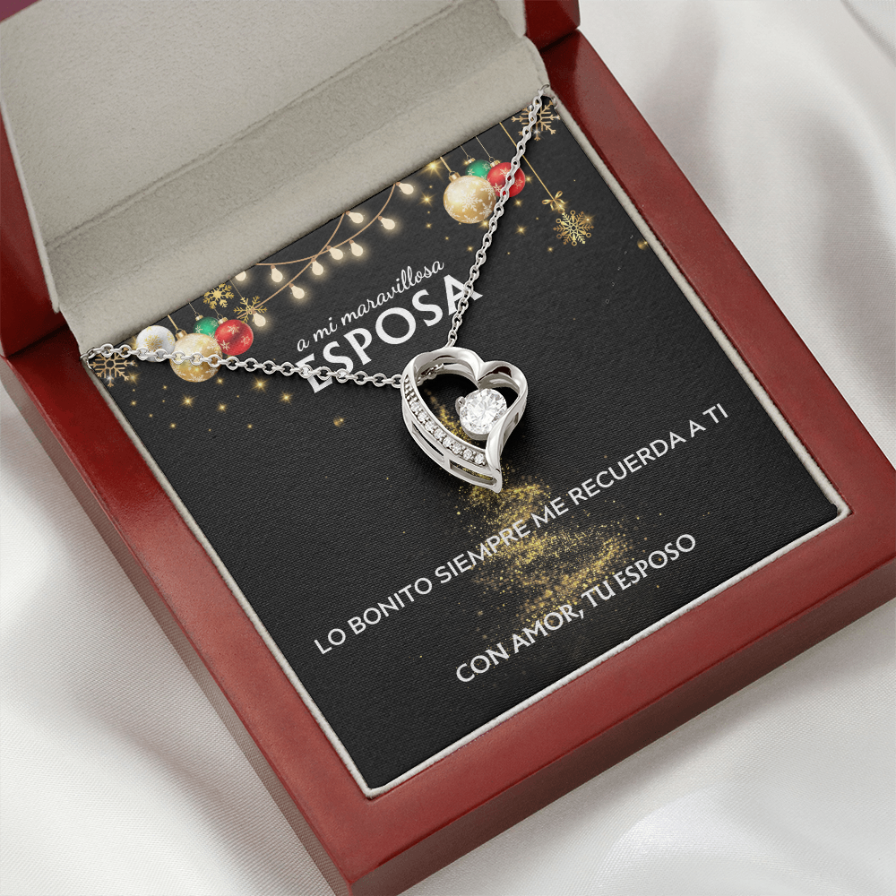 Mi maravillosa esposa... con amor, tu esposo. Tarjeta navideña con collar Forever Love.