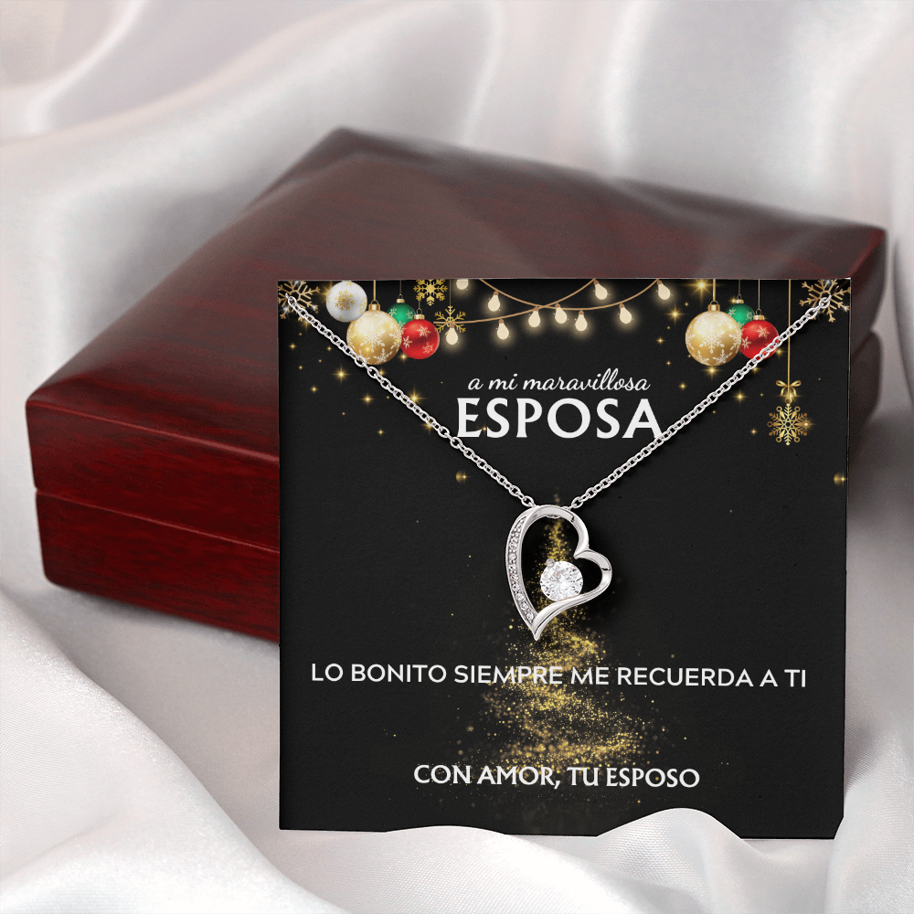 Mi maravillosa esposa... con amor, tu esposo. Tarjeta navideña con collar Forever Love.