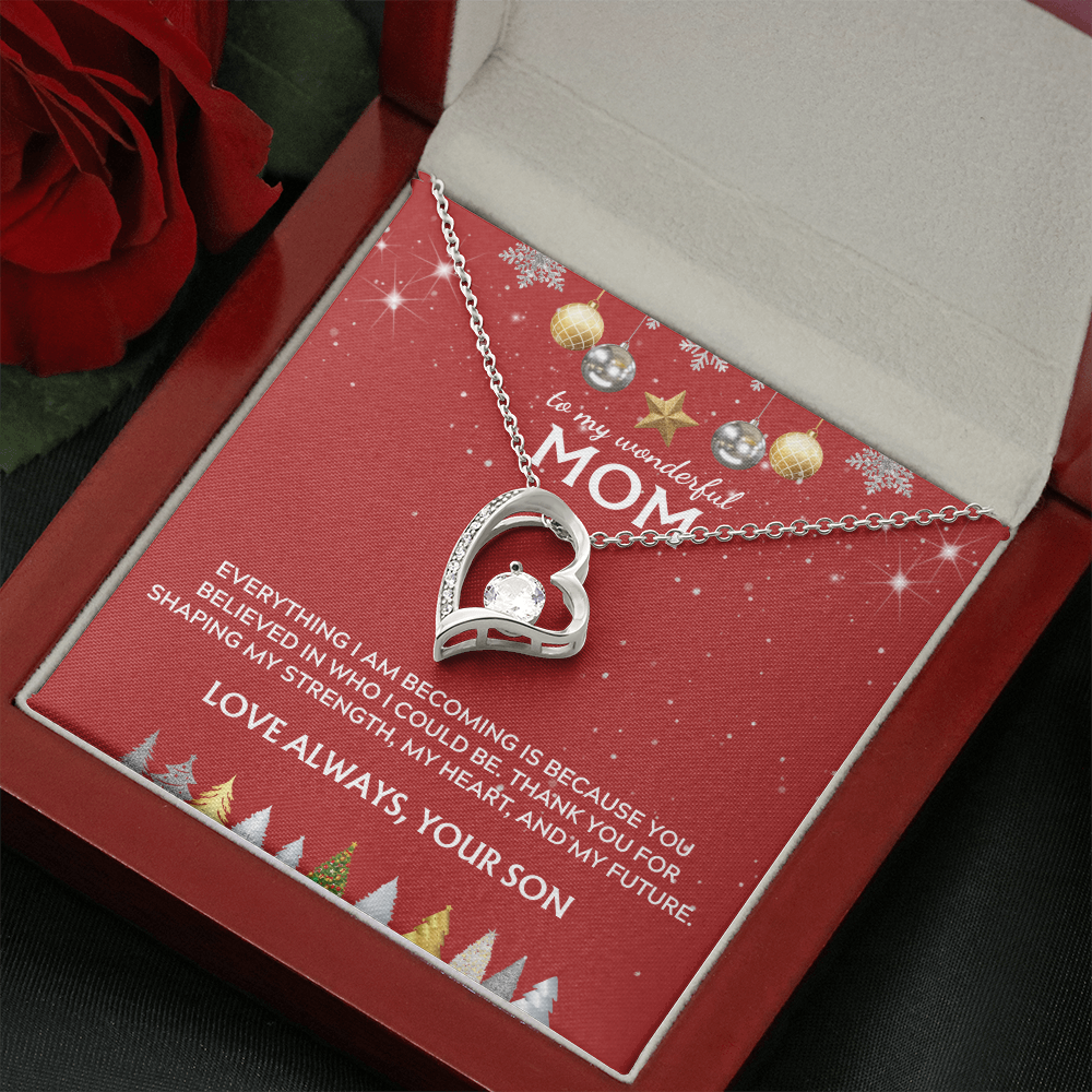 To Mom, from Son. Thank you for believing in me. Holiday card.