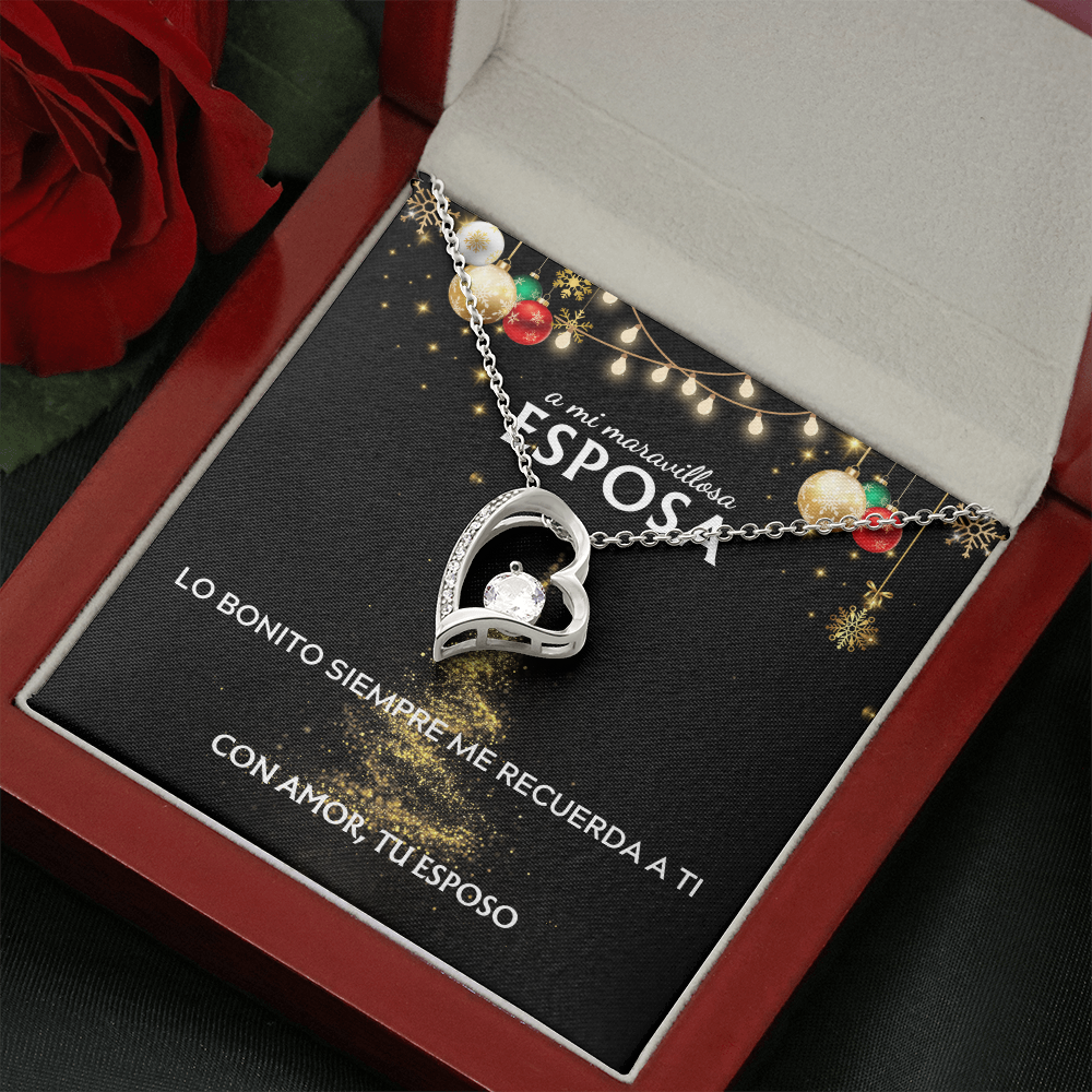 Mi maravillosa esposa... con amor, tu esposo. Tarjeta navideña con collar Forever Love.