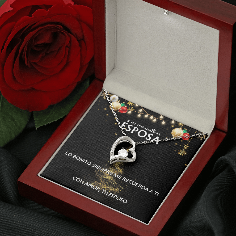 Mi maravillosa esposa... con amor, tu esposo. Tarjeta navideña con collar Forever Love.