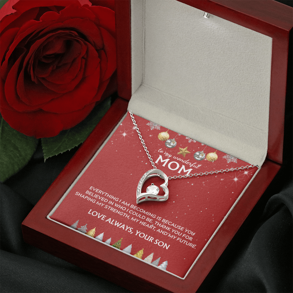 To Mom, from Son. Thank you for believing in me. Holiday card.