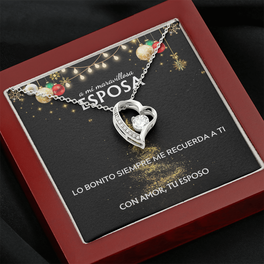 Mi maravillosa esposa... con amor, tu esposo. Tarjeta navideña con collar Forever Love.