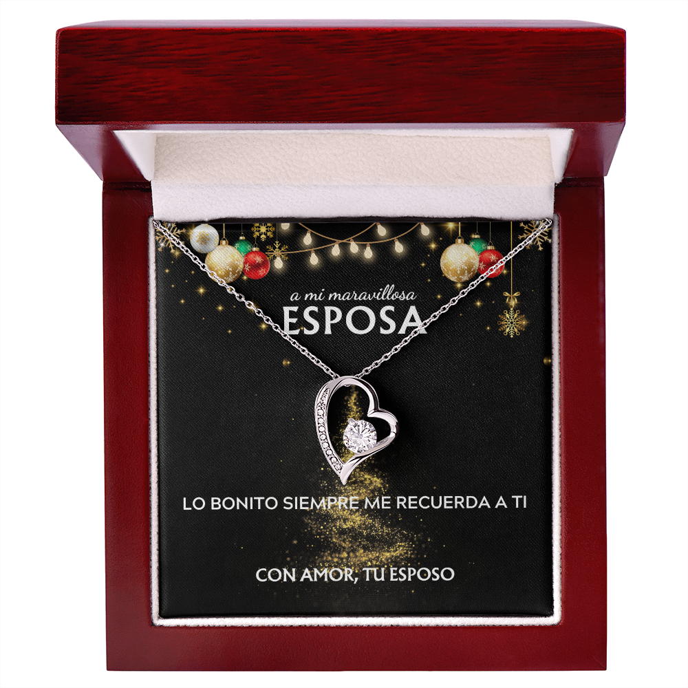 Mi maravillosa esposa... con amor, tu esposo. Tarjeta navideña con collar Forever Love.