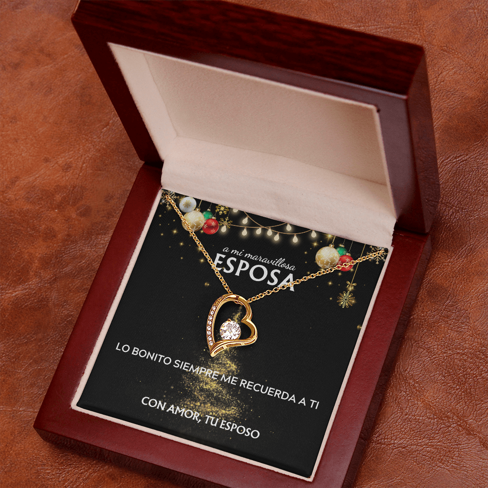 Mi maravillosa esposa... con amor, tu esposo. Tarjeta navideña con collar Forever Love.