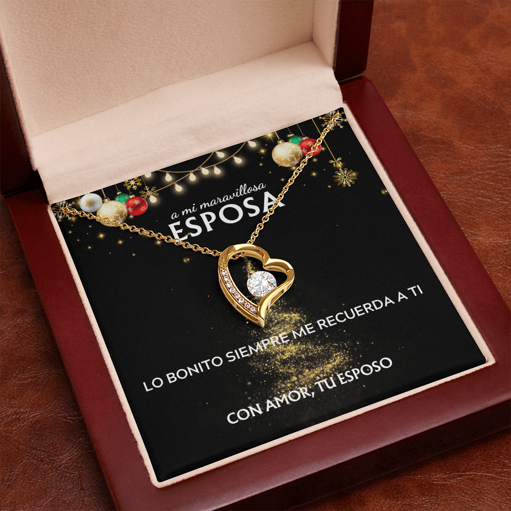Mi maravillosa esposa... con amor, tu esposo. Tarjeta navideña con collar Forever Love.