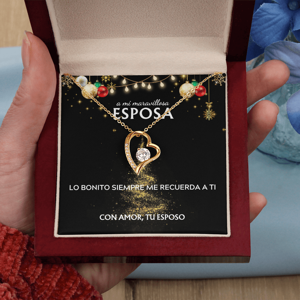 Mi maravillosa esposa... con amor, tu esposo. Tarjeta navideña con collar Forever Love.
