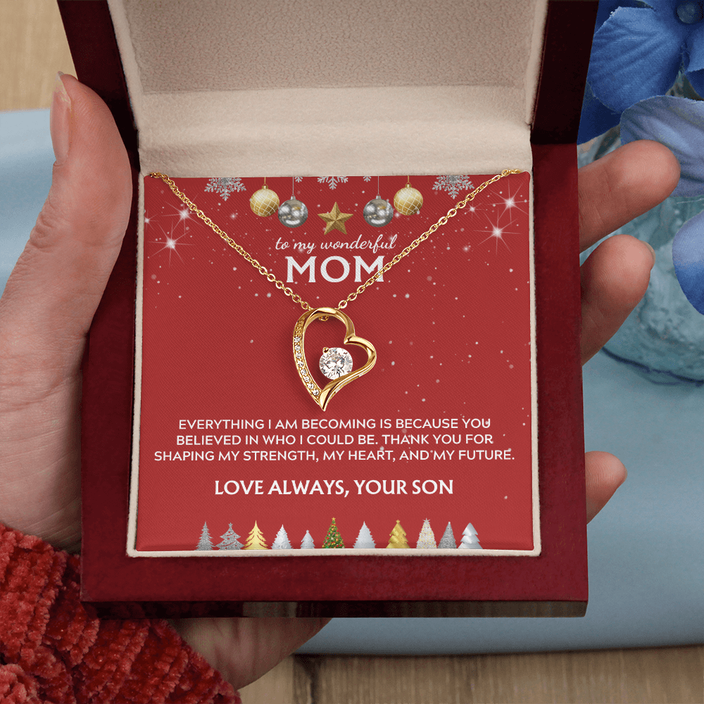 To Mom, from Son. Thank you for believing in me. Holiday card.