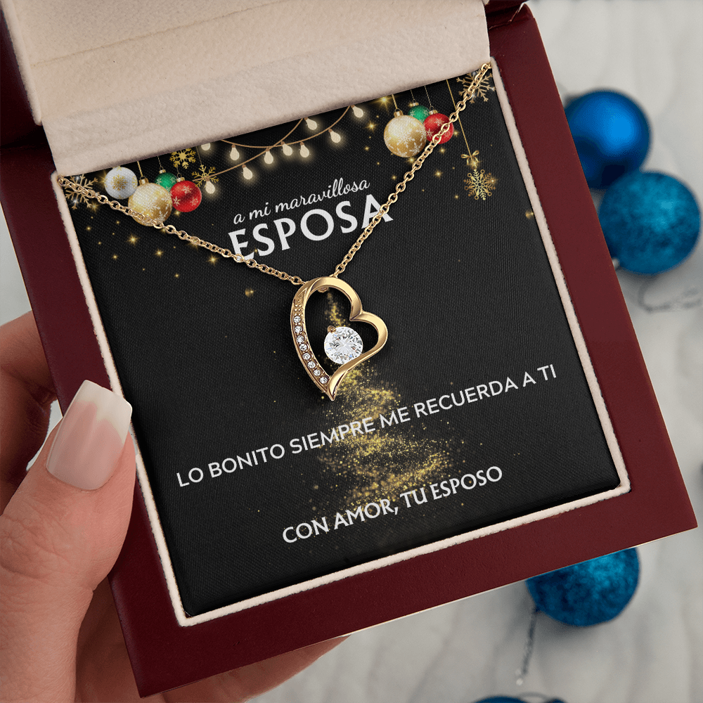 Mi maravillosa esposa... con amor, tu esposo. Tarjeta navideña con collar Forever Love.