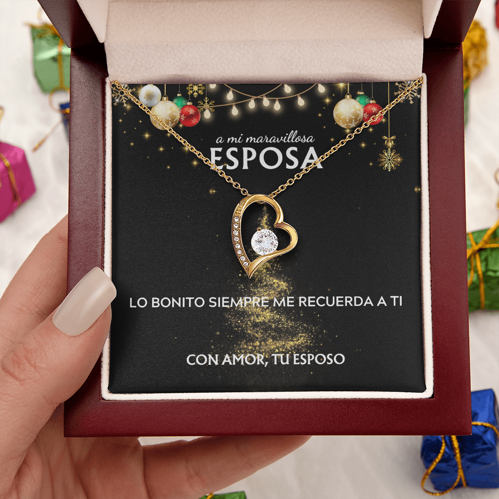 Mi maravillosa esposa... con amor, tu esposo. Tarjeta navideña con collar Forever Love.