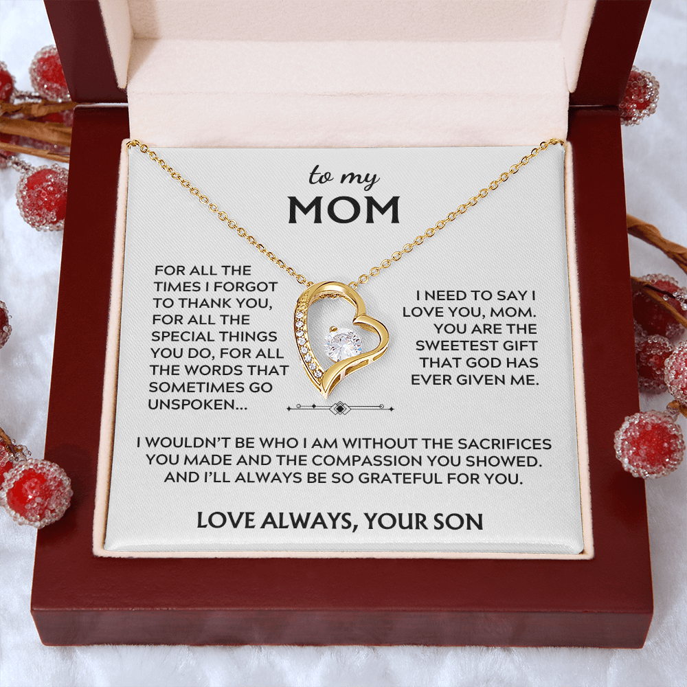 To Mom, from Son. I'll always be so grateful for you.