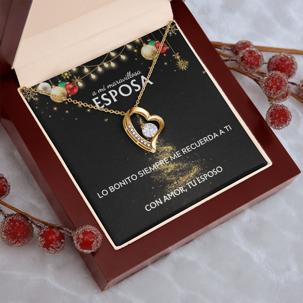 Mi maravillosa esposa... con amor, tu esposo. Tarjeta navideña con collar Forever Love.