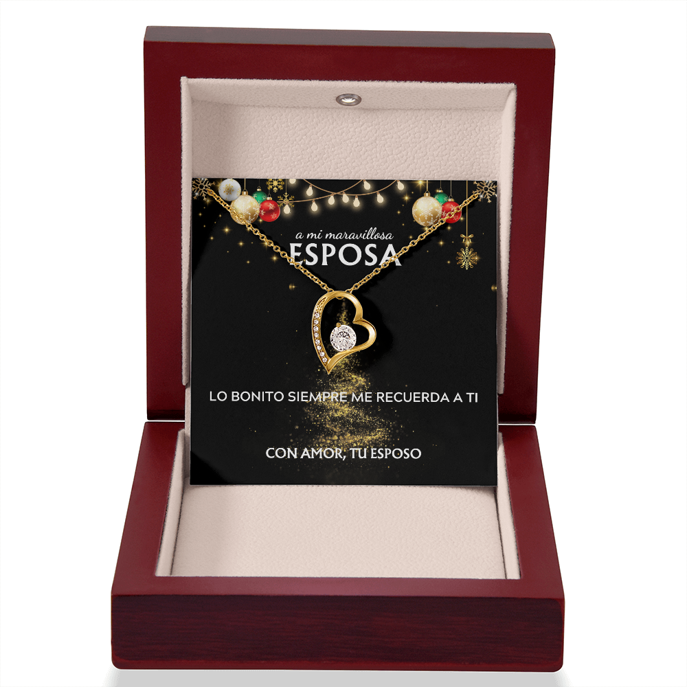 Mi maravillosa esposa... con amor, tu esposo. Tarjeta navideña con collar Forever Love.