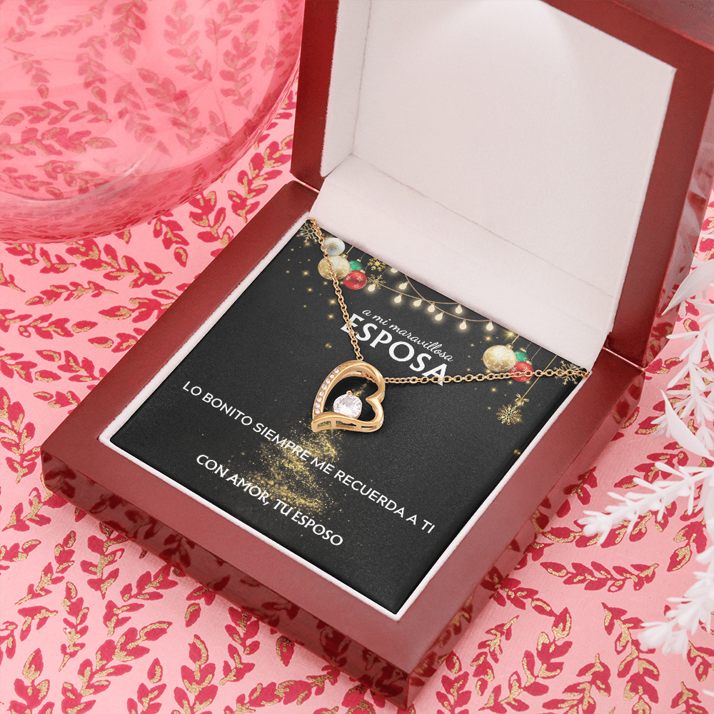 Mi maravillosa esposa... con amor, tu esposo. Tarjeta navideña con collar Forever Love.