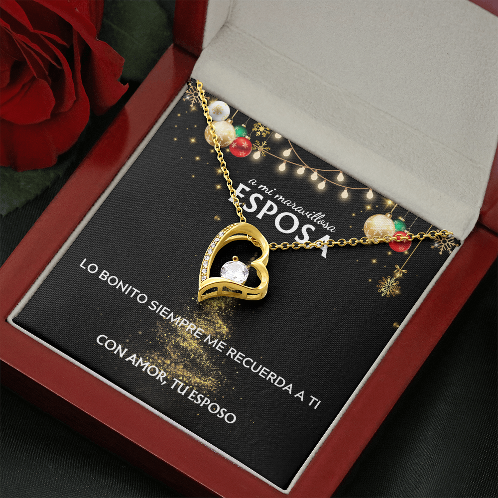 Mi maravillosa esposa... con amor, tu esposo. Tarjeta navideña con collar Forever Love.