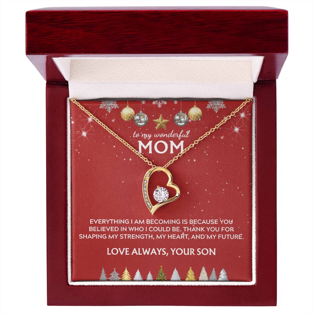 To Mom, from Son. Thank you for believing in me. Holiday card.