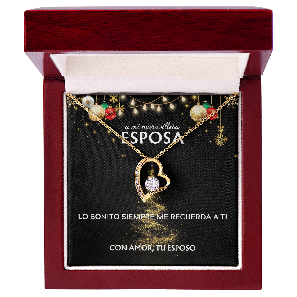 Mi maravillosa esposa... con amor, tu esposo. Tarjeta navideña con collar Forever Love.