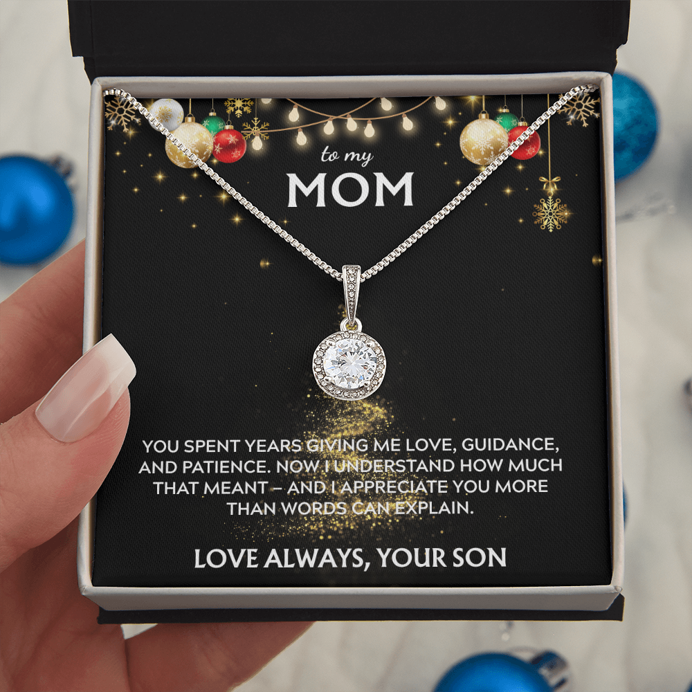 To Mom, from Son. I appreciate you more than words can say. Holiday card.