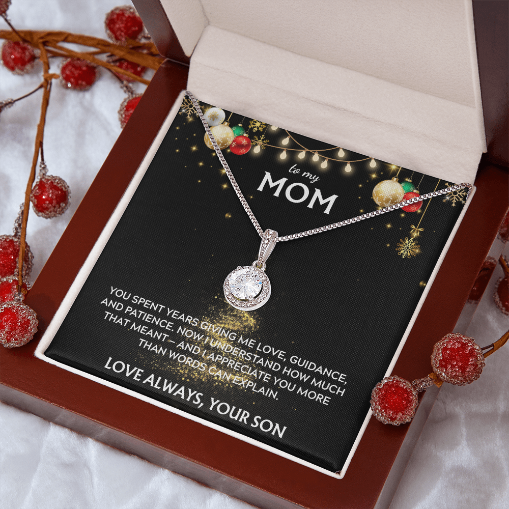 To Mom, from Son. I appreciate you more than words can say. Holiday card.