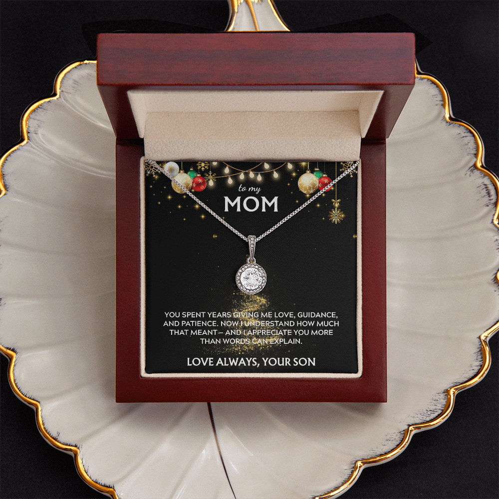 To Mom, from Son. I appreciate you more than words can say. Holiday card.