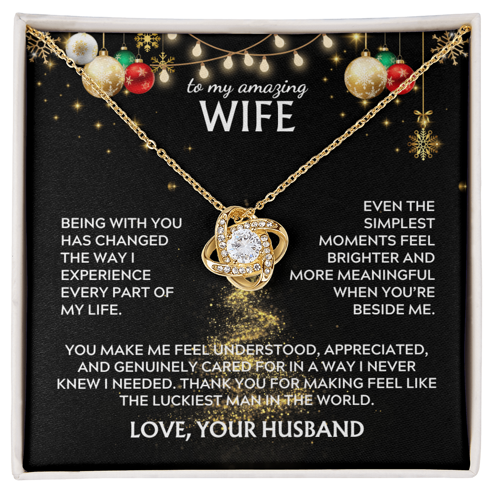 To wife, from husband. Luckiest man in the world. Holiday card.