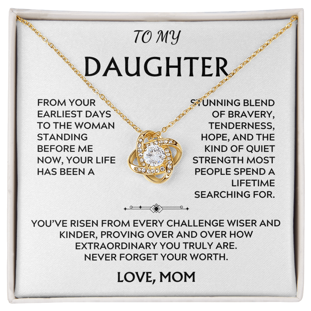 To Daughter, from Mom. Loving, inspiration, heartfelt necklace.