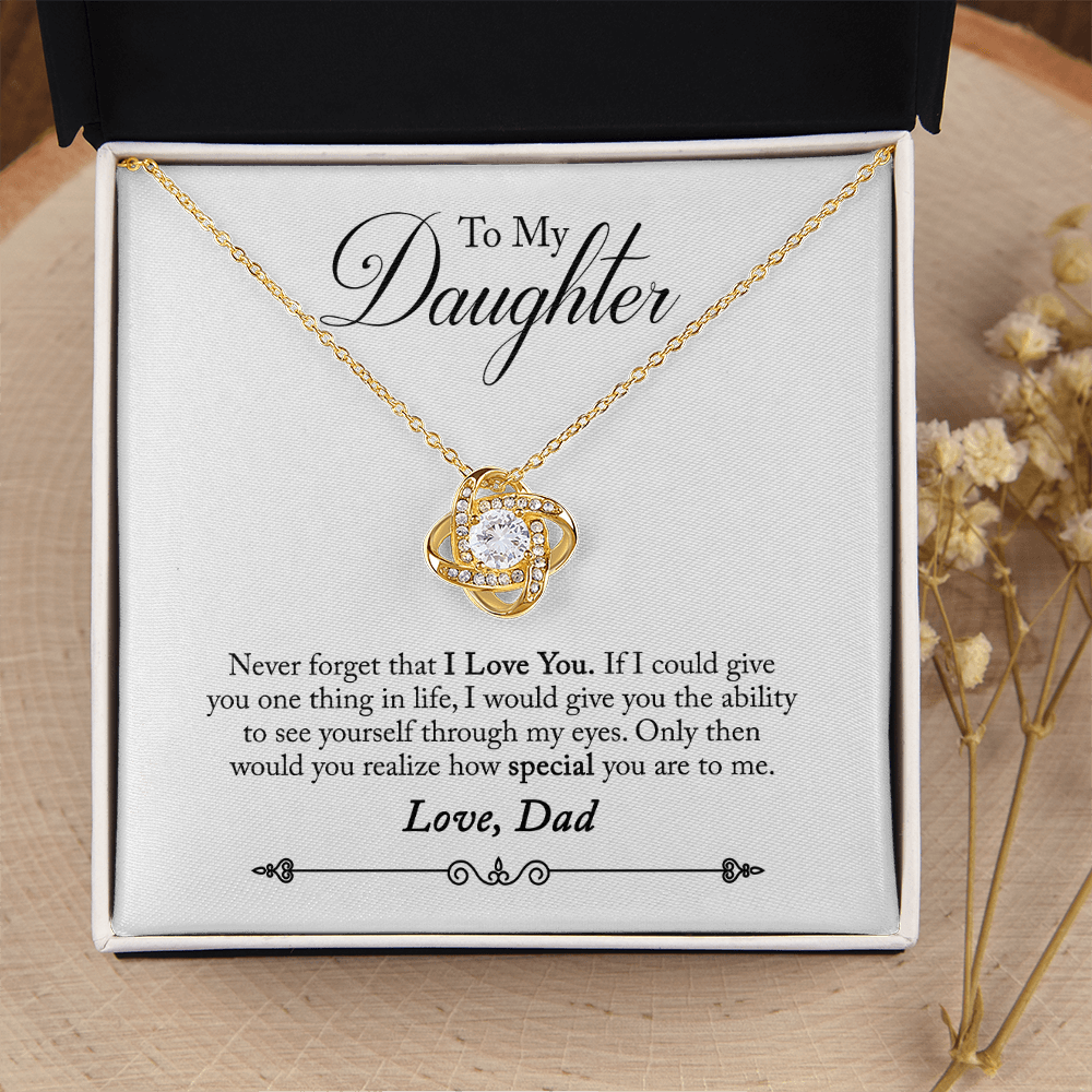 To Daughter, Love Dad - Never Forget That I Love You - Love Knot Necklace