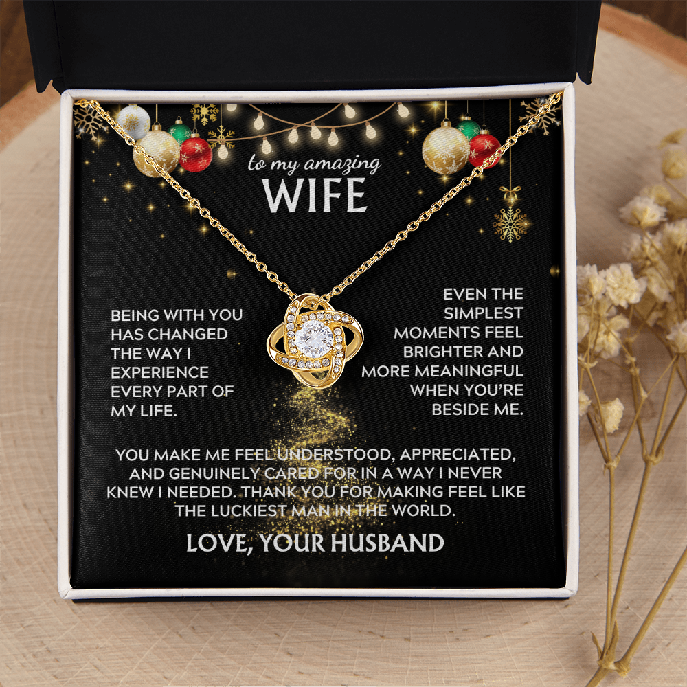 To wife, from husband. Luckiest man in the world. Holiday card.