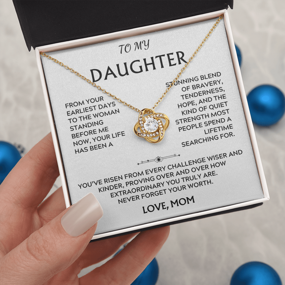 To Daughter, from Mom. Loving, inspiration, heartfelt necklace.