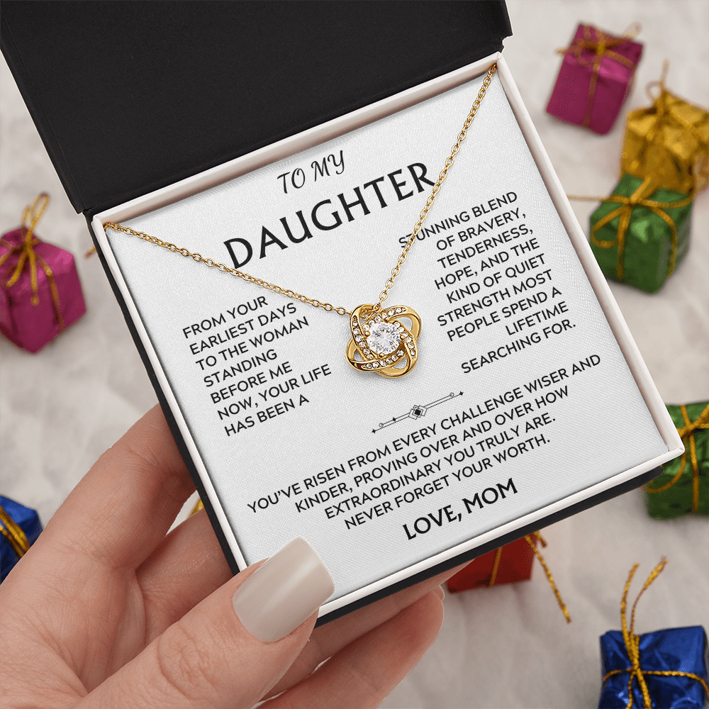 To Daughter, from Mom. Loving, inspiration, heartfelt necklace.