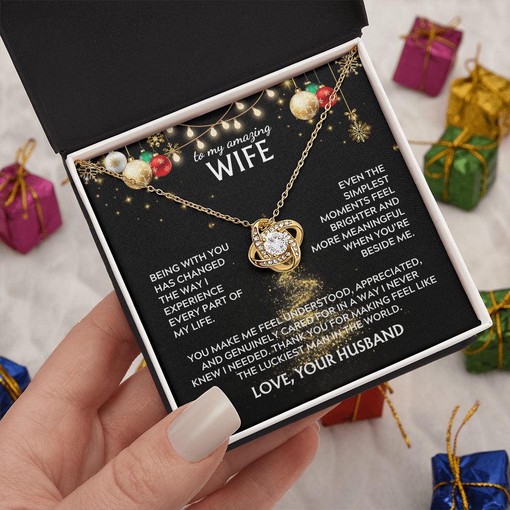 To wife, from husband. Luckiest man in the world. Holiday card.