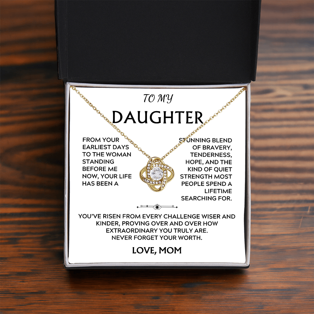To Daughter, from Mom. Loving, inspiration, heartfelt necklace.
