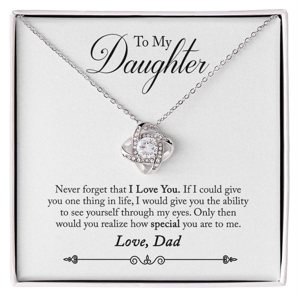 To Daughter, Love Dad - Never Forget That I Love You - Love Knot Necklace
