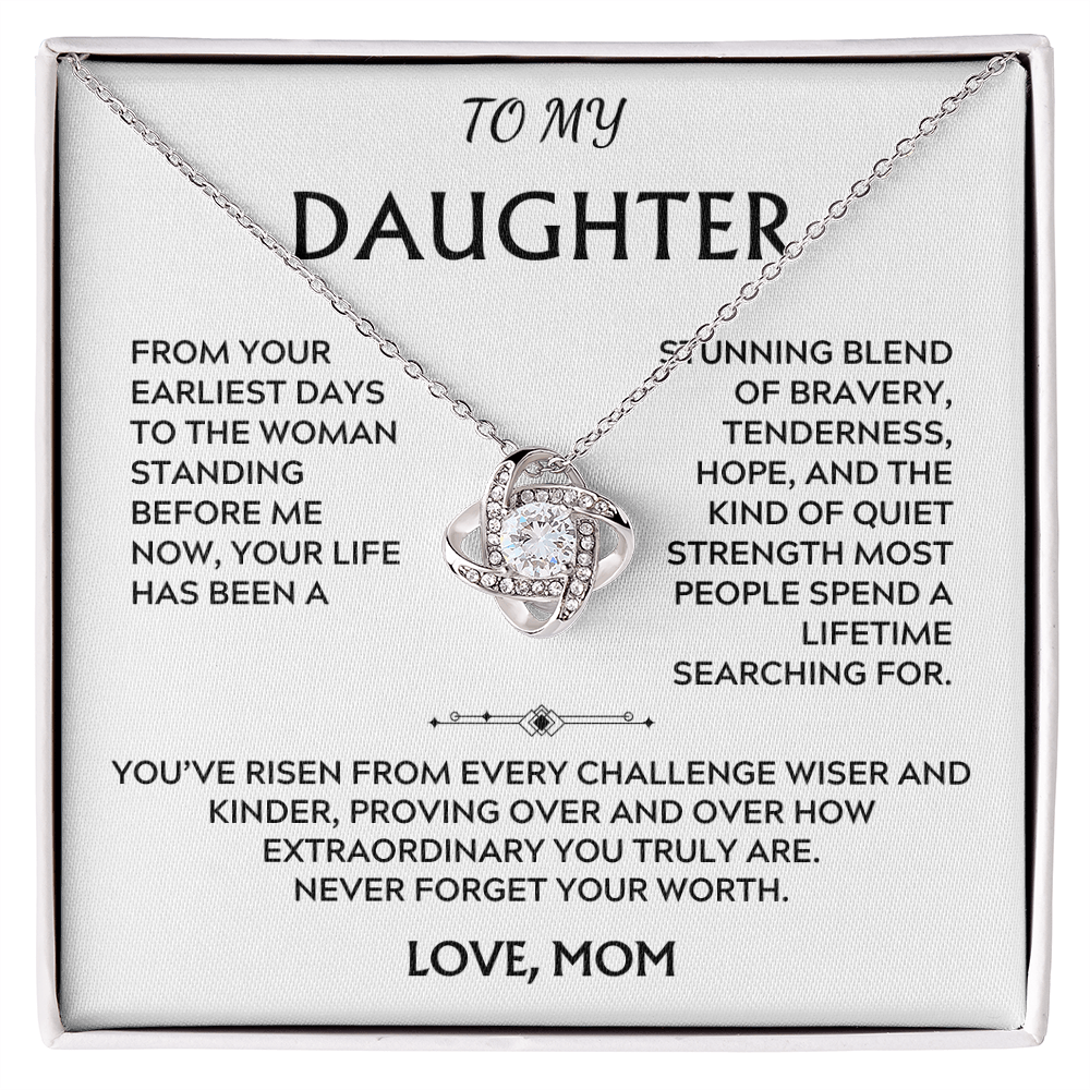 To Daughter, from Mom. Loving, inspiration, heartfelt necklace.