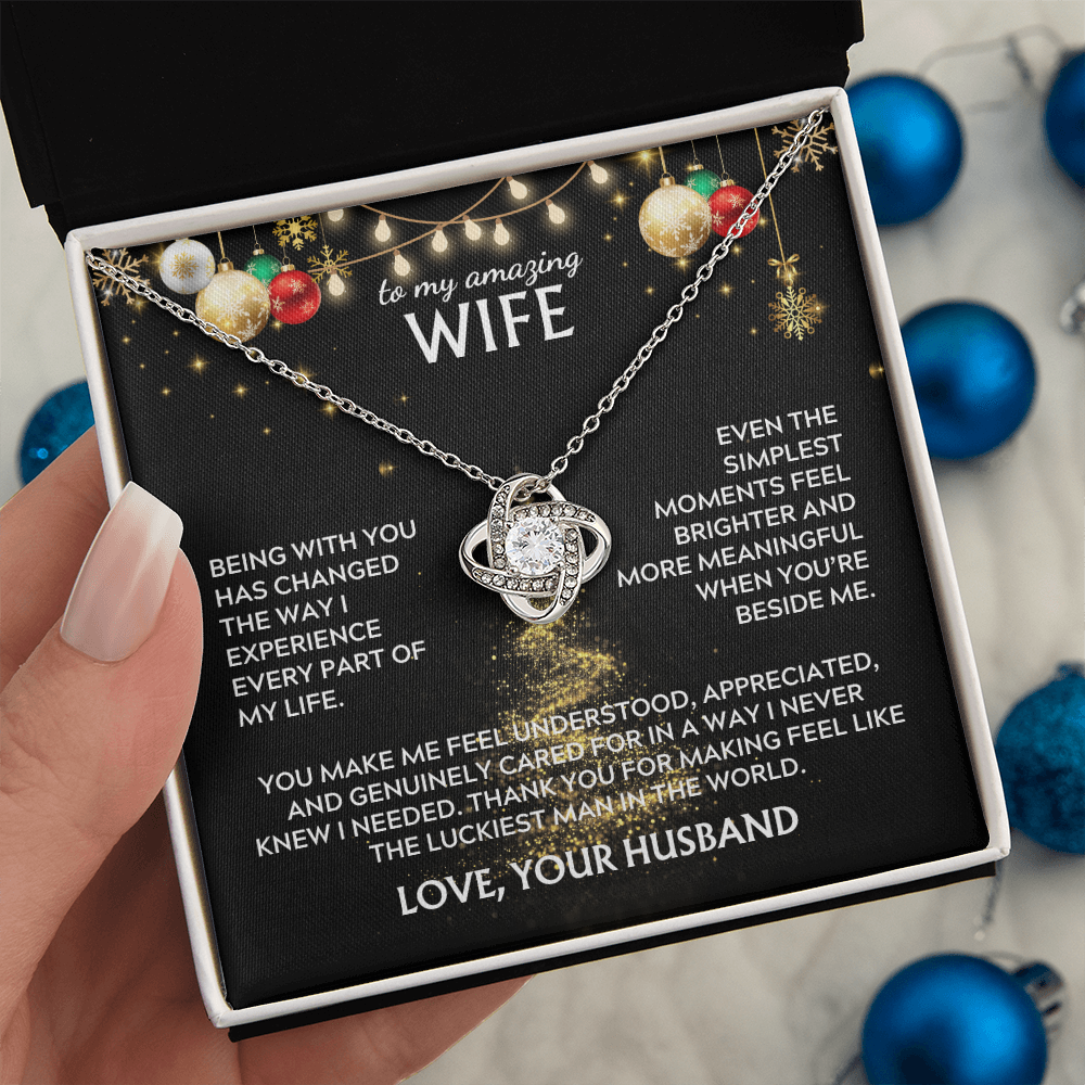 To wife, from husband. Luckiest man in the world. Holiday card.