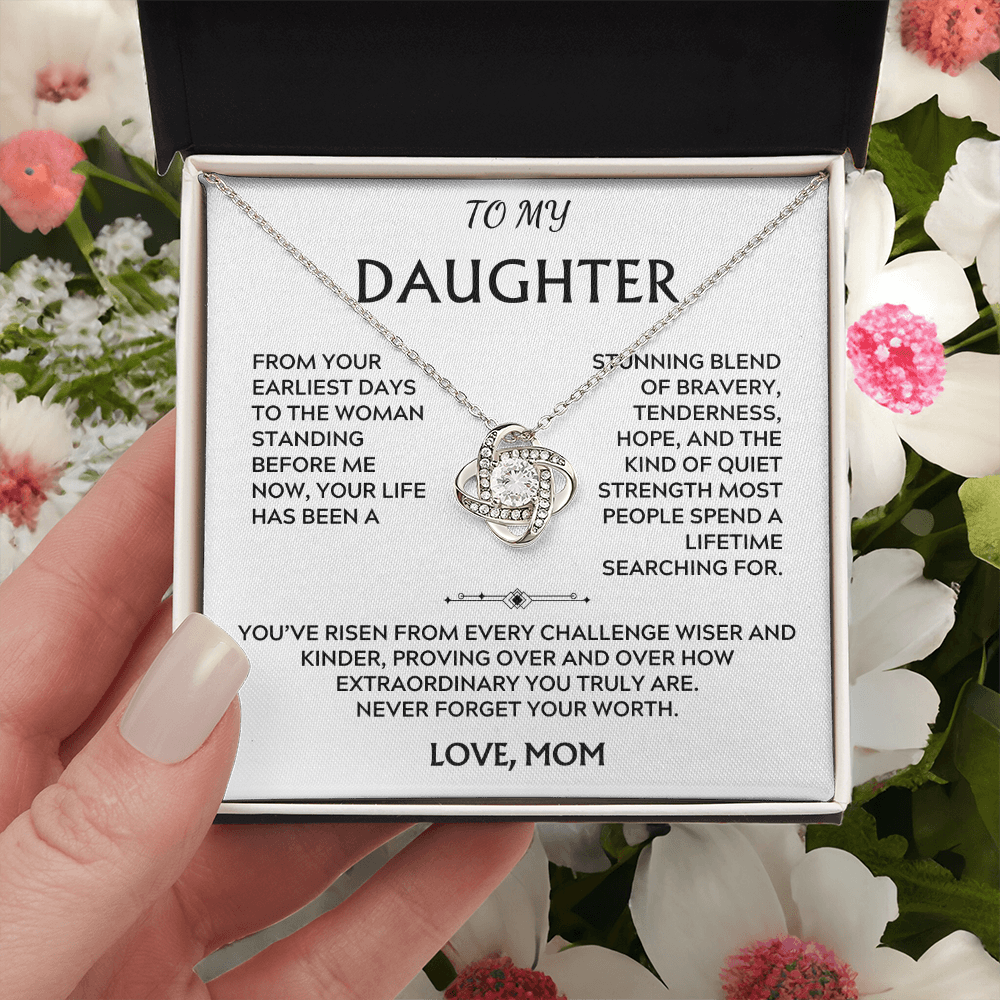 To Daughter, from Mom. Loving, inspiration, heartfelt necklace.