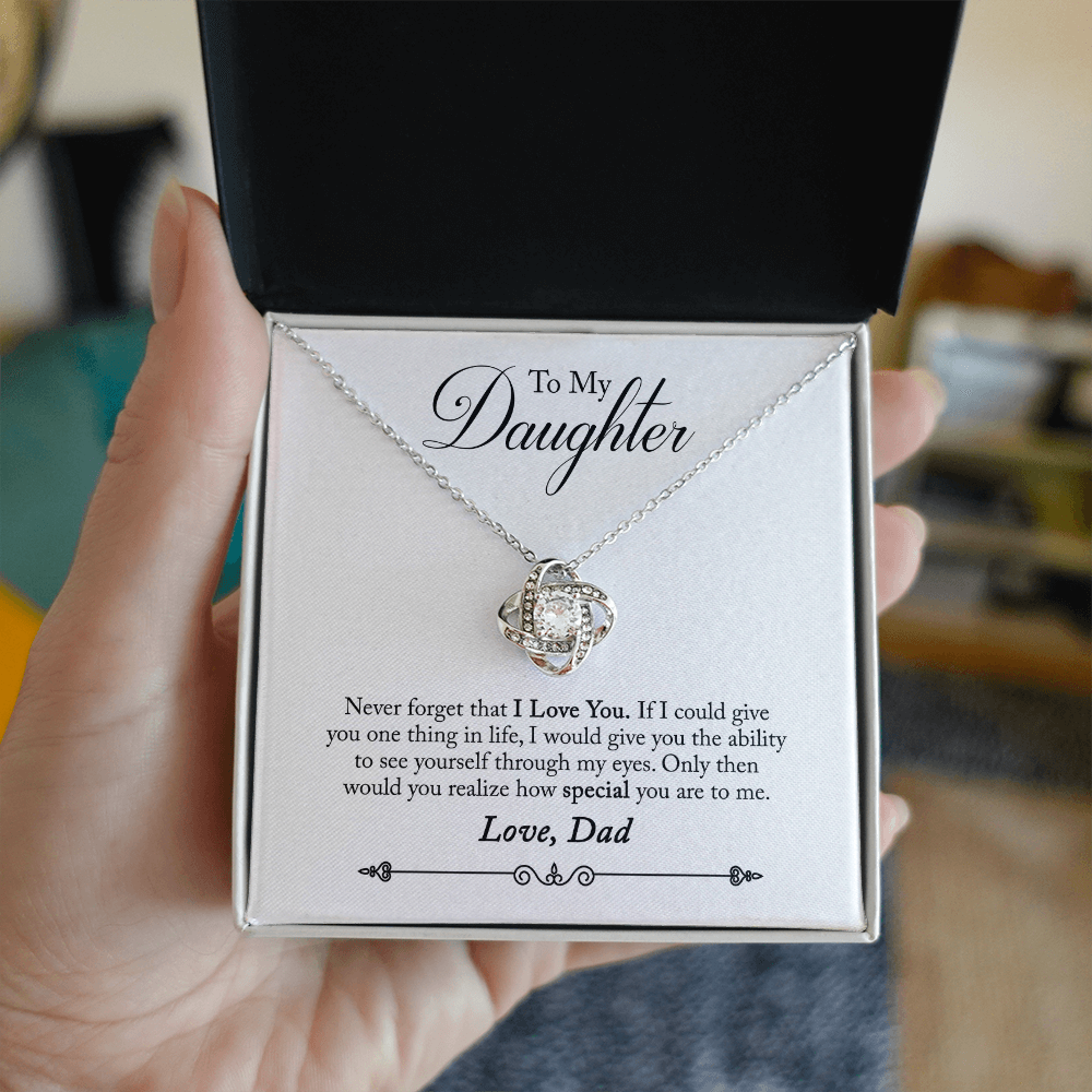 To Daughter, Love Dad - Never Forget That I Love You - Love Knot Necklace