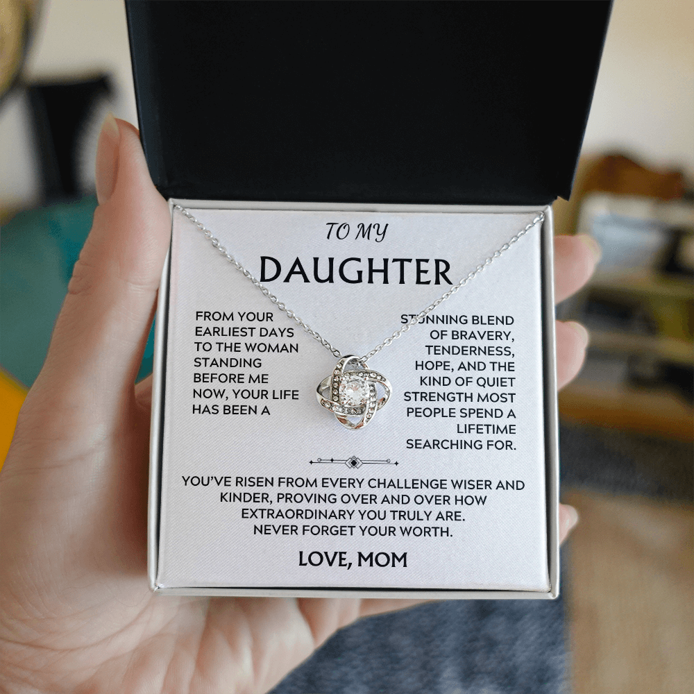 To Daughter, from Mom. Loving, inspiration, heartfelt necklace.