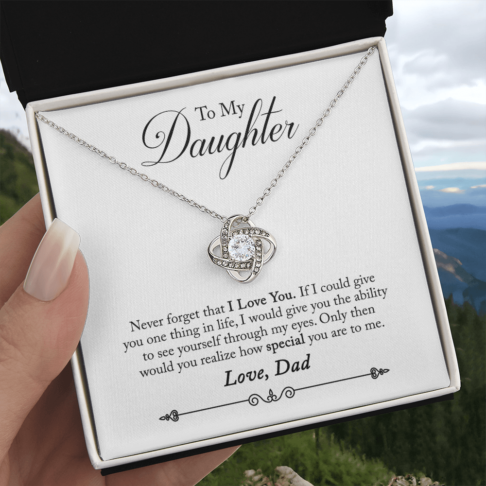 To Daughter, Love Dad - Never Forget That I Love You - Love Knot Necklace