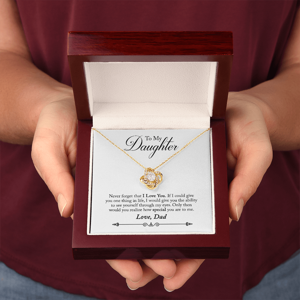 To Daughter, Love Dad - Never Forget That I Love You - Love Knot Necklace
