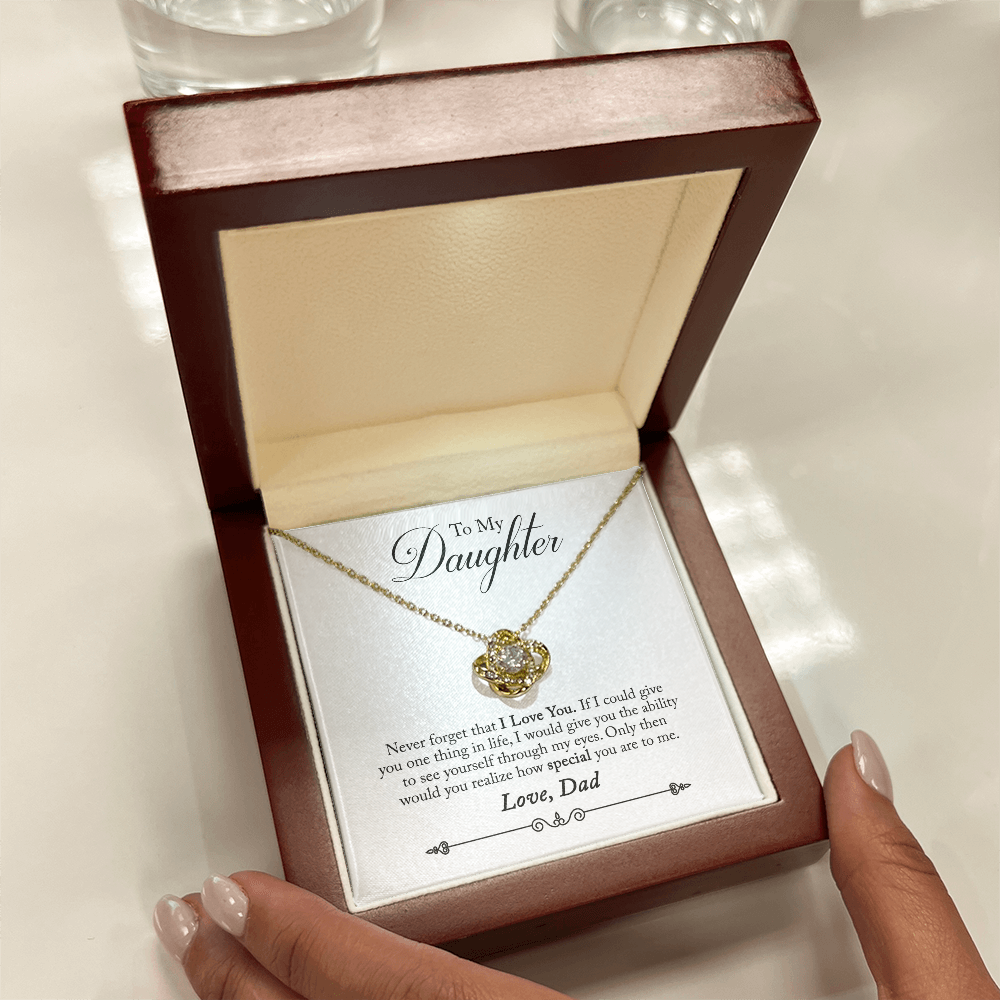 To Daughter, Love Dad - Never Forget That I Love You - Love Knot Necklace