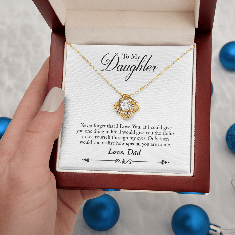 To Daughter, Love Dad - Never Forget That I Love You - Love Knot Necklace