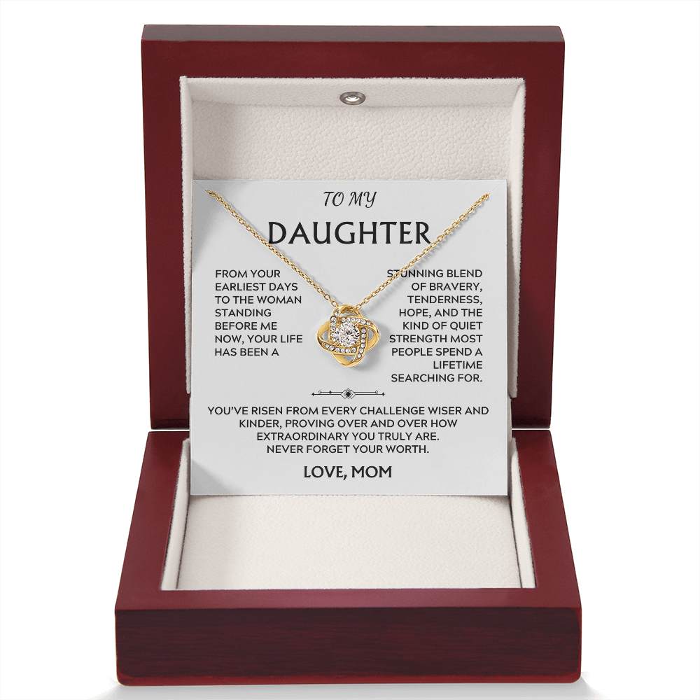 To Daughter, from Mom. Loving, inspiration, heartfelt necklace.