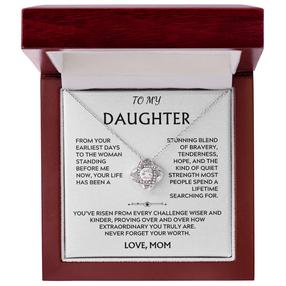 To Daughter, from Mom. Loving, inspiration, heartfelt necklace.