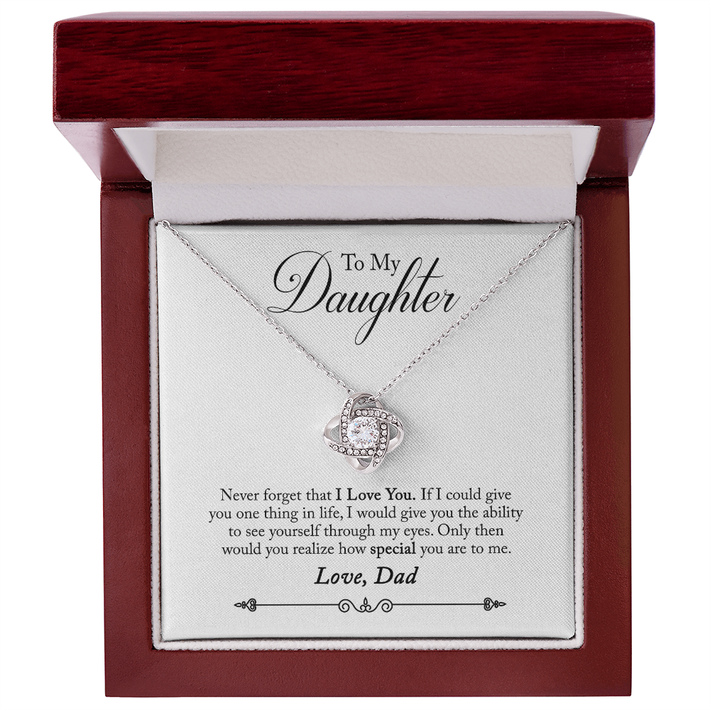 To Daughter, Love Dad - Never Forget That I Love You - Love Knot Necklace